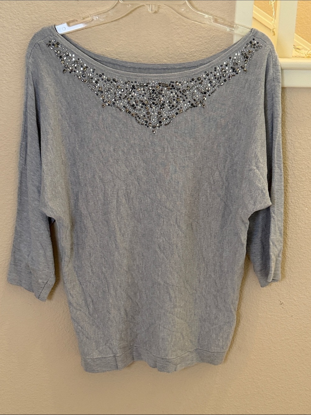 White House Black Market Gray Embellished Boatneck Women's Sweater